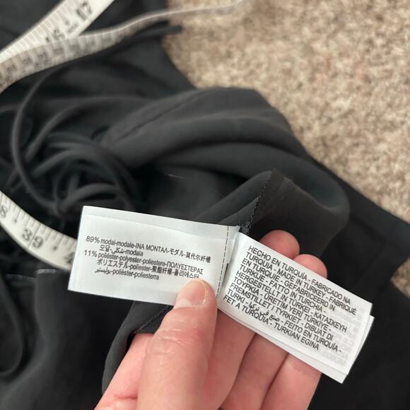 Zara Black Tie-Front Blouse Top Contrast White Stitching Bell Sleeve Y2K Small - Picture 9 of 12